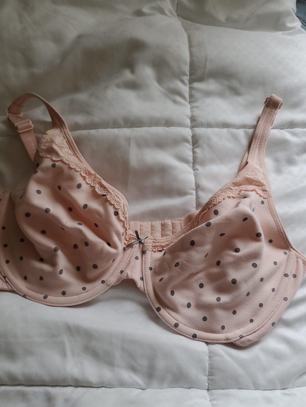 Cacique Pink Polka Dot Underwire Bra with Lace Trim